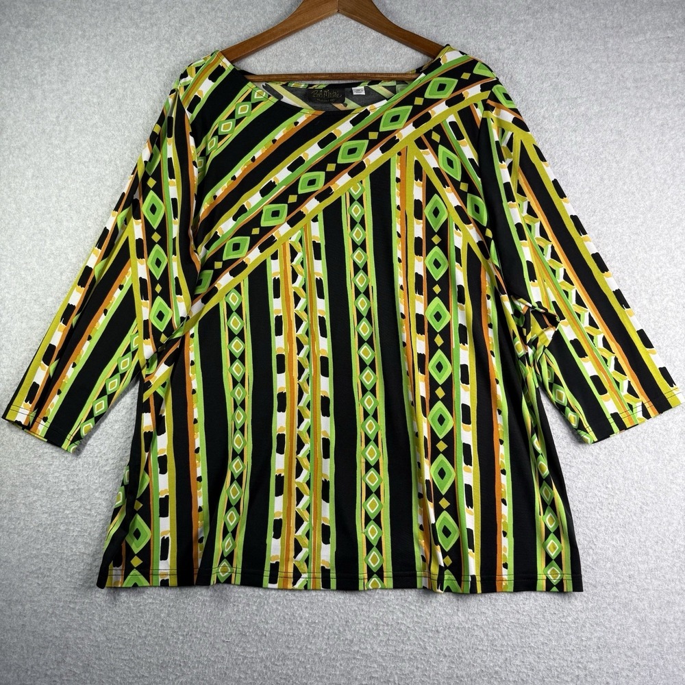 Bob Mackie Wearable Art Top Women's XL 3/4 Sleeve Geometric Summer READ